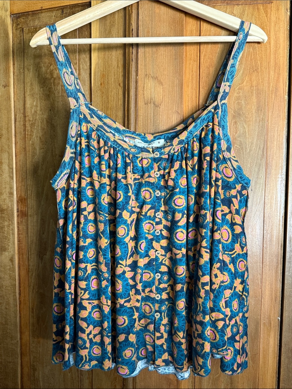 NATURAL LIFE M Blue Floral Button-Front Camisole Boho Bohemian Flowy